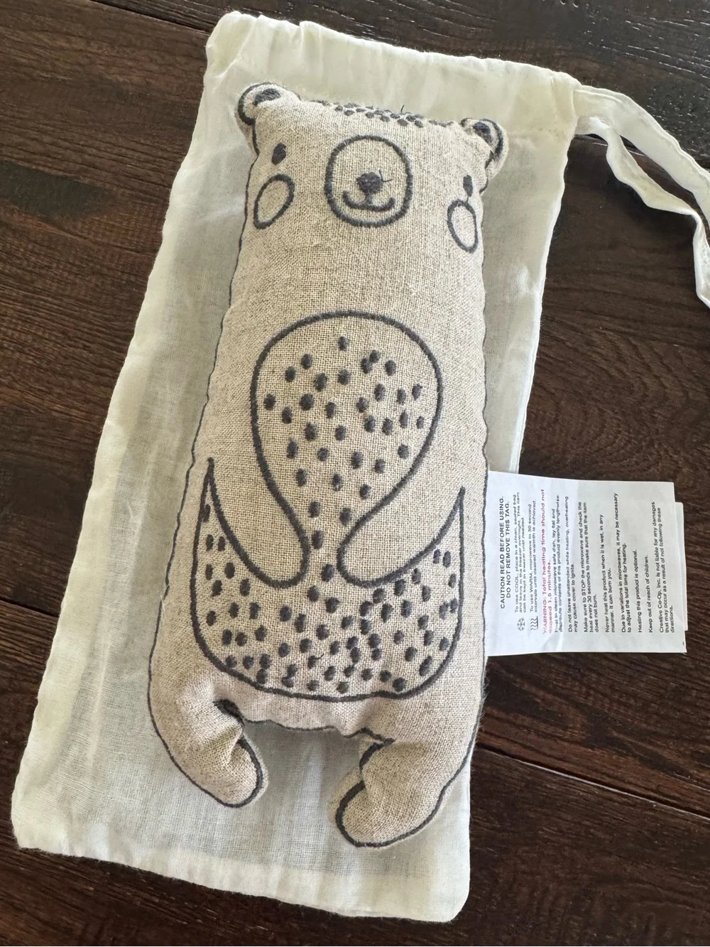 Creative Co-op Beige Bear Linen Weighted Heated Eye Mask